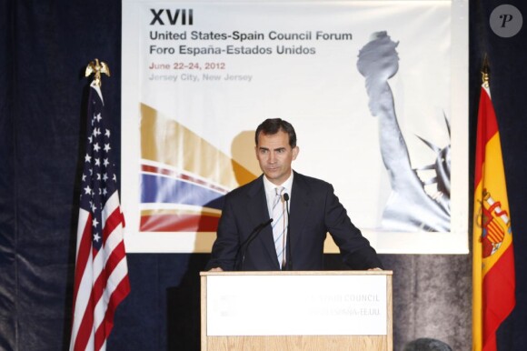 Felipe d'Espagne a prononcé un discours lors d'une soirée USA-Espagne près de New York le 24 juin 2012