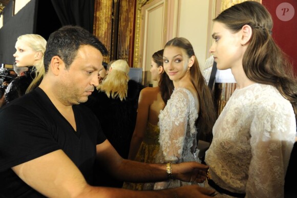 Coulisses du défilé haute couture de Zuhair Murad à l'hôtel Westin. Paris, le 4 juillet 2012.