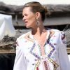 Kate Moss sur la plage du club 55 à Saint-Tropez le 8 juillet 2012
