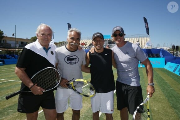 Christian Bimes, Mansour Bahrami, Nagui et David Ginola, lors du tournoi Classic Tennis Tour, les jeudi 12 et vendredi 13 juillet à St-Tropez.