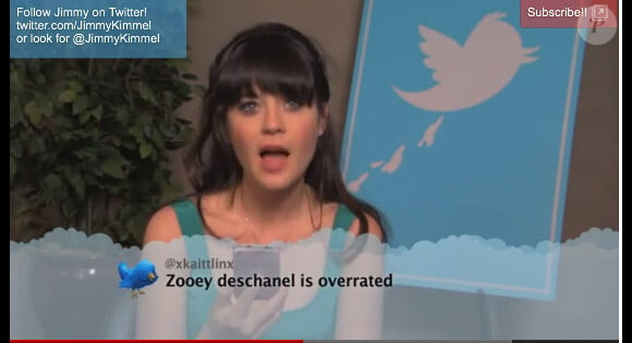 Zooey Deschanel ne manque pas d'humour en découvrant des tweets déplaisants à son sujet sur le plateau de Jimmy Kimmel Live !