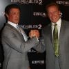 Arnold Schwarzenegger et Sylvester Stallone à Paris le 9 août 2012 pour le photocall d'Expendables 2