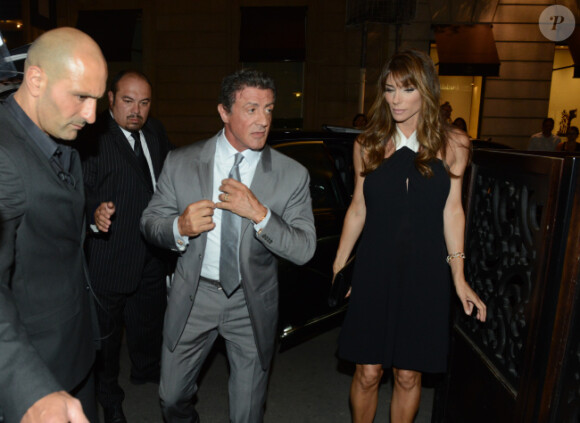 Sylvester Stallone et sa femme Jennifer Flavin à Paris le 9 août 2012