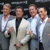 Dolph Lundgren, Sylvester Stallone, Arnold Schwarzenegger et Jean-Claude Van Damme à Paris le 10 août 2012 pour la promotion du film Expendables 2