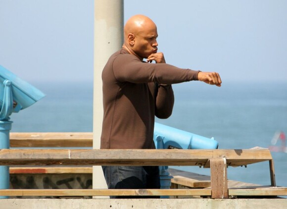 L'acteur LL Cool J sur le tournage de NCIS : Los Angeles, à Venice Beach, le 10 juillet 2007.