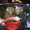 David et Cathy Guetta au Mondial de l'Auto 2012 à Paris, le jeudi 27 septembre 2012, à bord de la Renault Twizy by David & Cathy Guetta, dont ils sont les créateurs.