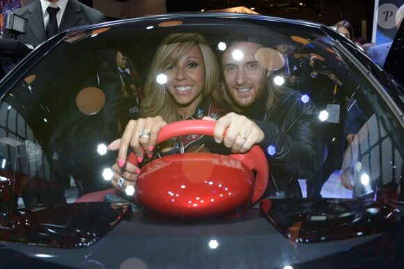 David et Cathy Guetta au Mondial de l'Auto 2012 à Paris, le jeudi 27 septembre 2012, pour présenter la Renault Twizy by David & Cathy Guetta, dont ils sont les créateurs.