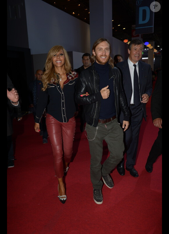 David et Cathy Guetta arrivent au Mondial de l'Auto 2012 à Paris, le jeudi 27 septembre 2012.