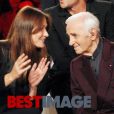  Carla Bruni et Charles Aznavour : moment de complicité sur le plateau de l'émission Hier Encore enregistrée le 19 septembre 2012. 
 Photo exclusive. Interdiction de reproduction 