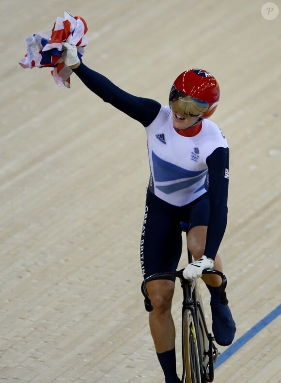 Victoria Pendleton le 3 août 2012 après avoir glané la médaille d'or de vitesse au JO de Londres