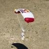 L'Autrichien Felix Baumgartner atterrit après un saut de 39 kilomètres d'altitude, le 14 octobre 2012, à Roswell, au Nouveau-Mexique.