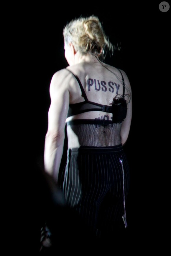 Madonna a apporté son soutien aux Pussy Riot et à la communauté gay lros de son passage en Russie. Ici en concert à Moscou le 7 août 2012.