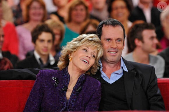 Jane Fonda et Christian Vadim participent à l'émission Vivement dimanche sur France 2. Tournage du mercredi 24 octobre 2012. Diffusion fixée au dimanche 28 octobre 2012.