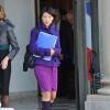 Fleur Pellerin, ministre déléguée aux PME, à l'Innovation et à l'Économie numérique, en violet, à la sortie du conseil des ministres, le 31 octobre 2012.