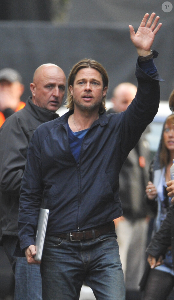 Brad Pitt sur le tournage de World War Z en Ecosse à Glasgow au mois d'août 2012