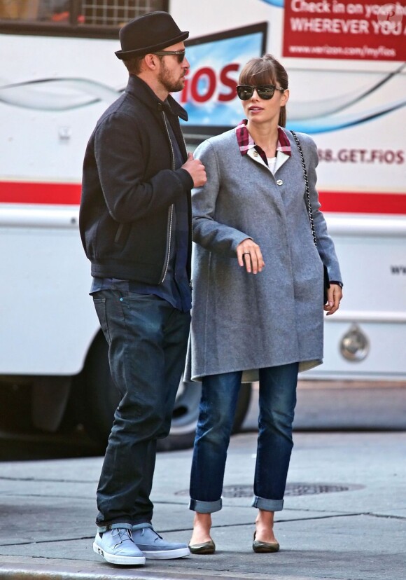 Jessica Biel et Justin Timberlake dans les rues de New York, vont au cinéma pour voir Skyfall le 11 novembre 2012.