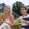 Lindsey Vonn et son ami Roger Federer posant lors de Roland-Garros 2012.