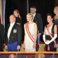 Le prince Albert et la princesse Charlene de Monaco étaient accompagnés de la princesse Caroline de Hanovre et ses fils Andrea et Pierre Casiraghi au Forum Grimaldi pour l'opéra de Puccini  La Fianciulla del West  lors de la soirée de gala de la Fête nationale à Monaco le 19 novembre 2012.
