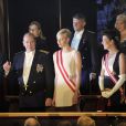 Le prince Albert et la princesse Charlene de Monaco étaient accompagnés de la princesse Caroline de Hanovre et ses fils Andrea et Pierre Casiraghi au Forum Grimaldi pour l'opéra de Puccini  La Fianciulla del West  lors de la soirée de gala de la Fête nationale à Monaco le 19 novembre 2012.