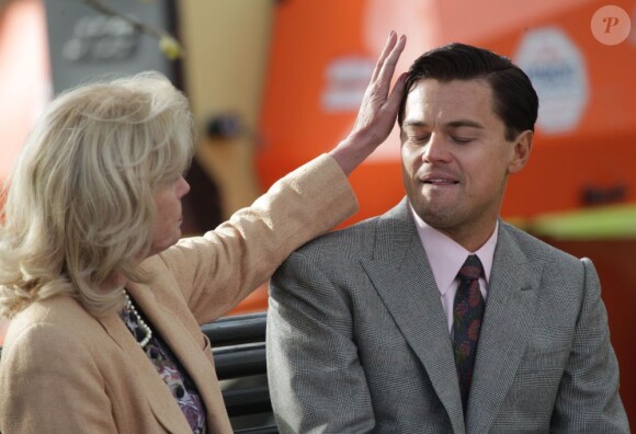 Leonardo DiCaprio et Joanna Lumley sur le tournage de The Wolf of Wall Street le 20 novembre 2012 à New York