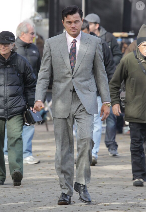 Leonardo DiCaprio sur le tournage de The Wolf of Wall Street le 20 novembre 2012 à New York