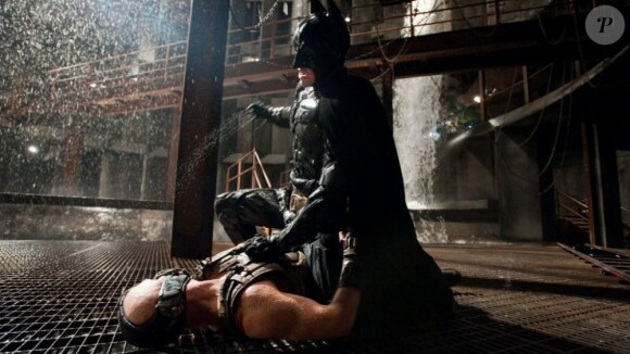 Christian Bale et Tom Hardy sur le tournage de The Dark Knight Rises.