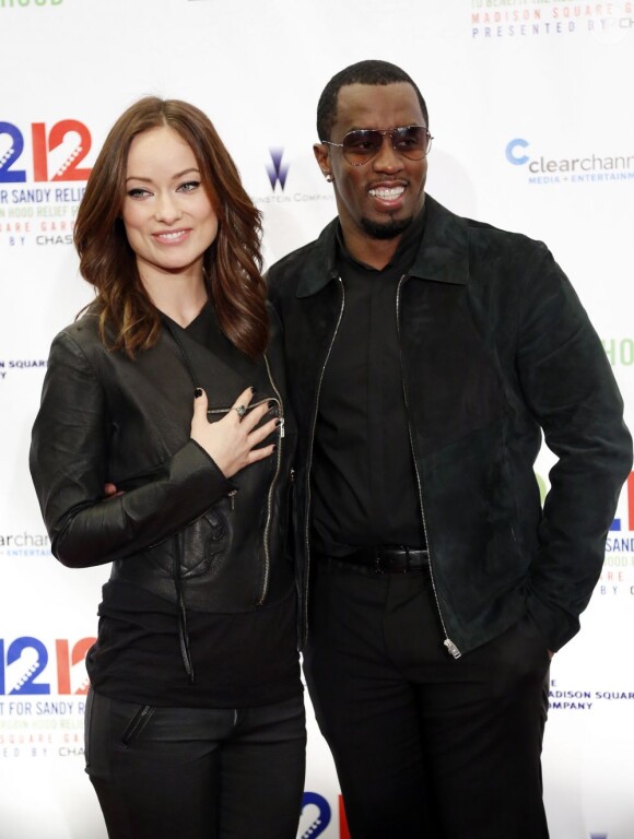Olivia Wilde et P.Diddy lors du concert de soutien aux victimes de l'ouragan Sandy, le 12 décembre 2012 à New York.