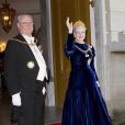 Arrivée de la reine Margrethe II de Danemark et du prince Henrik au gala du Nouvel An au palais Amalienborg, à Copenhague, le 1er janvier 2013