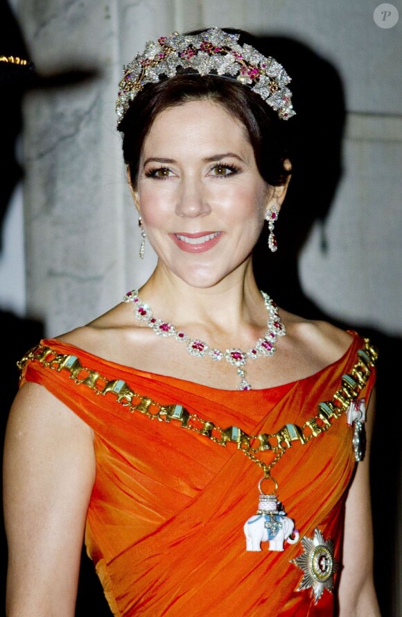 La princesse héritière Mary de Danemark au gala du Nouvel An au palais Amalienborg, à Copenhague, le 1er janvier 2013