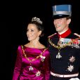 La princesse Marie et le prince Joachim de Danemark arrivant au gala du Nouvel An au palais Amalienborg, à Copenhague, le 1er janvier 2013