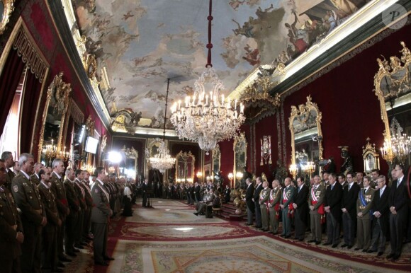 Le roi Juan Carlos Ier d'Espagne, avec le prince Felipe, la reine Sofia et la princesse Letizia, célébrait le 6 janvier 2013 au palais royal la Pâque militaire.