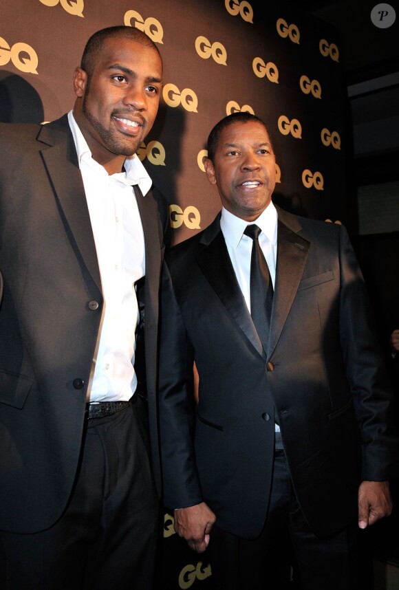 Teddy Riner et Denzel Washington lors de la soirée GQ Les Hommes de l'année 2012, à Paris le 16 janvier 2013