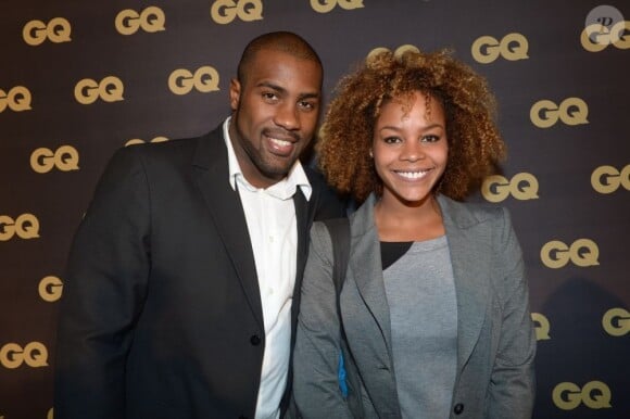 Teddy Riner et sa compagne Luthna lors de la soirée des GQ Awards, au Musée d'Orsay, le 16 janvier 2013.