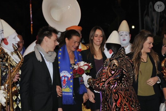 Stéphanie de Monaco avec ses enfants Camille, Pauline et Louis, lors du Festival international du Cirque de Monte-Carlo le 18 janvier 2013