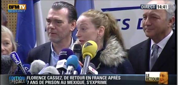 Florence Cassez revenue en France lors de sa conférenc de presse aux côtés de Laurent Fabius, jeudi 24 janvier 2013