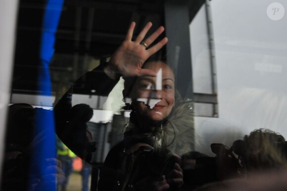 L'arrivée de Florence Cassez sur le sol français à Roissy, le 24 janvier 2013. Elle a été accueillie par Laurent Fabius, ses proches et son avocat Franck Berton.