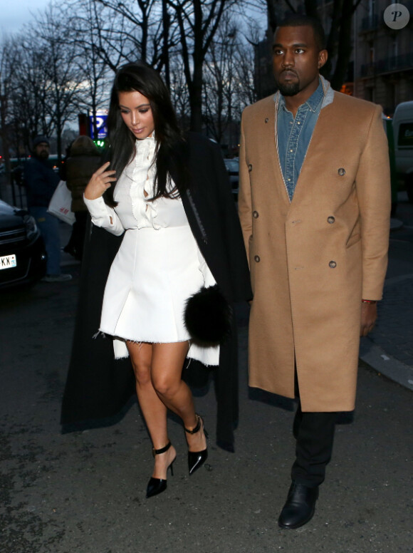 Kanye West et Kim Kardashian se rendent chez le couturier Stephane Rolland à Paris le 11 janvier 2013.