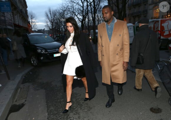 Kanye West et Kim Kardashian se rendent chez le couturier Stephane Rolland à Paris le 11 janvier 2013.