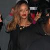 La sublime Rihanna quitte le Playhouse, une boîte de nuit de Los Angeles, au bras de son amie Melissa, le 24 janvier 2013. Rihanna arbore une robe très courte noire transparente sans soutien-gorge sur de somptueux talons.