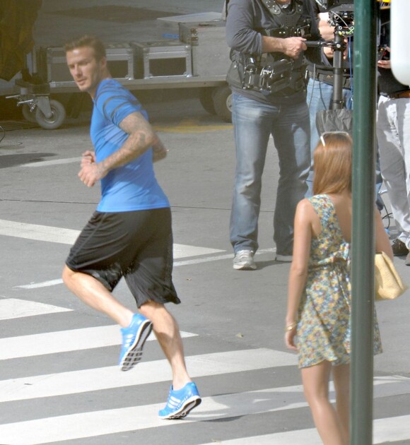David Beckham sur le tournage d'une publicité pour la marque Adidas à Marbella en Espagne. Le 28 janvier 2013.