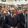 Le prince Albert II de Monaco prenait part mercredi 30 janvier 2013 à la conférence "Océans, climat, alimentation : les voies de la transition vers un monde durable" organisée à l'Université Catholique de Louvain