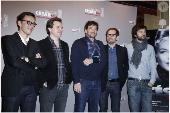L'équipe du film Le Prénom lors du déjeuner des nommés aux César, le 2 février au Fouquet's à Paris