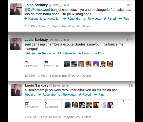 Louis Sarkozy en manque de France, sur Twitter le 3 février 2013.