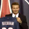 David Beckham lors de sa présentation comme nouveau joueur du Paris Saint-Germain au Parc des Princes. Paris, le 31 janvier 2013.