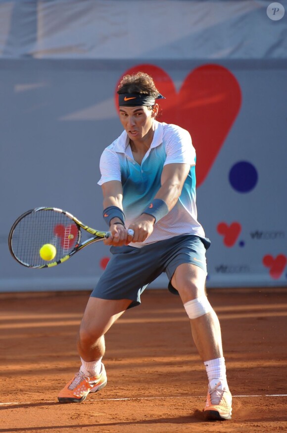 Rafael Nadal lors de son grand retour à Vina del Mar au Chili lors d'un double avec Juan Monaco, le 5 février 2013