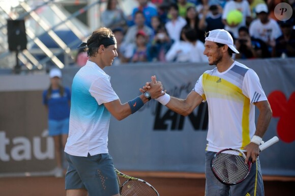 Rafael Nadal à Vina del Mar au Chili lors d'un double avec Juan Monaco, le 5 février 2013