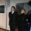 Françoise Boulain et son fils Gary Roland lors de l'inauguration de la tribune de presse du Stade de France qui portera désormais le nom de Thierry Roland, le 6 février 2013