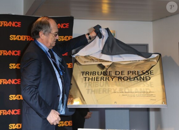 Nöel Le Graët lors de l'inauguration de la tribune de presse du Stade de France qui portera désormais le nom de Thierry Roland, le 6 février 2013