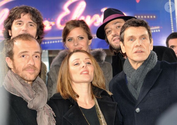 Marc Lavoine, Calogero, Elsa Fourlon, Karen Bruno et Philippe Uminski  arrivent à l'enregistrement de l'émission Champs Élysées au studio Gabriel à Paris le 7 février 2013.