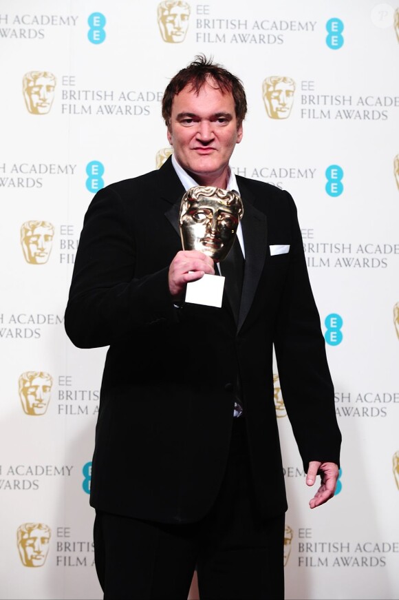 Quentin Tarrantino et son prix de meilleur scénario original (Django Unchained) lors des BAFTA awards à Londres le 10 février 2013